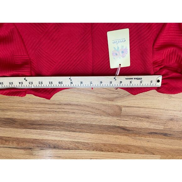 Entro Women's Dress Shift Square Neck Stretch Textured Short Puff Sleeve L Red - Picture 6 of 9